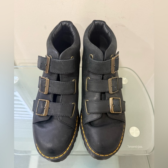 Doc Martens Womens Black Leather Coppola Chunky Platform Buckle Ankle Boots 8 L - Picture 2 of 7